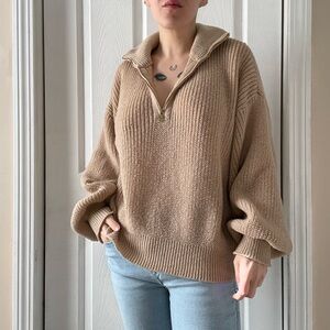 SHEIN Frenchy Brown Ribbed Half-Zip Sweater